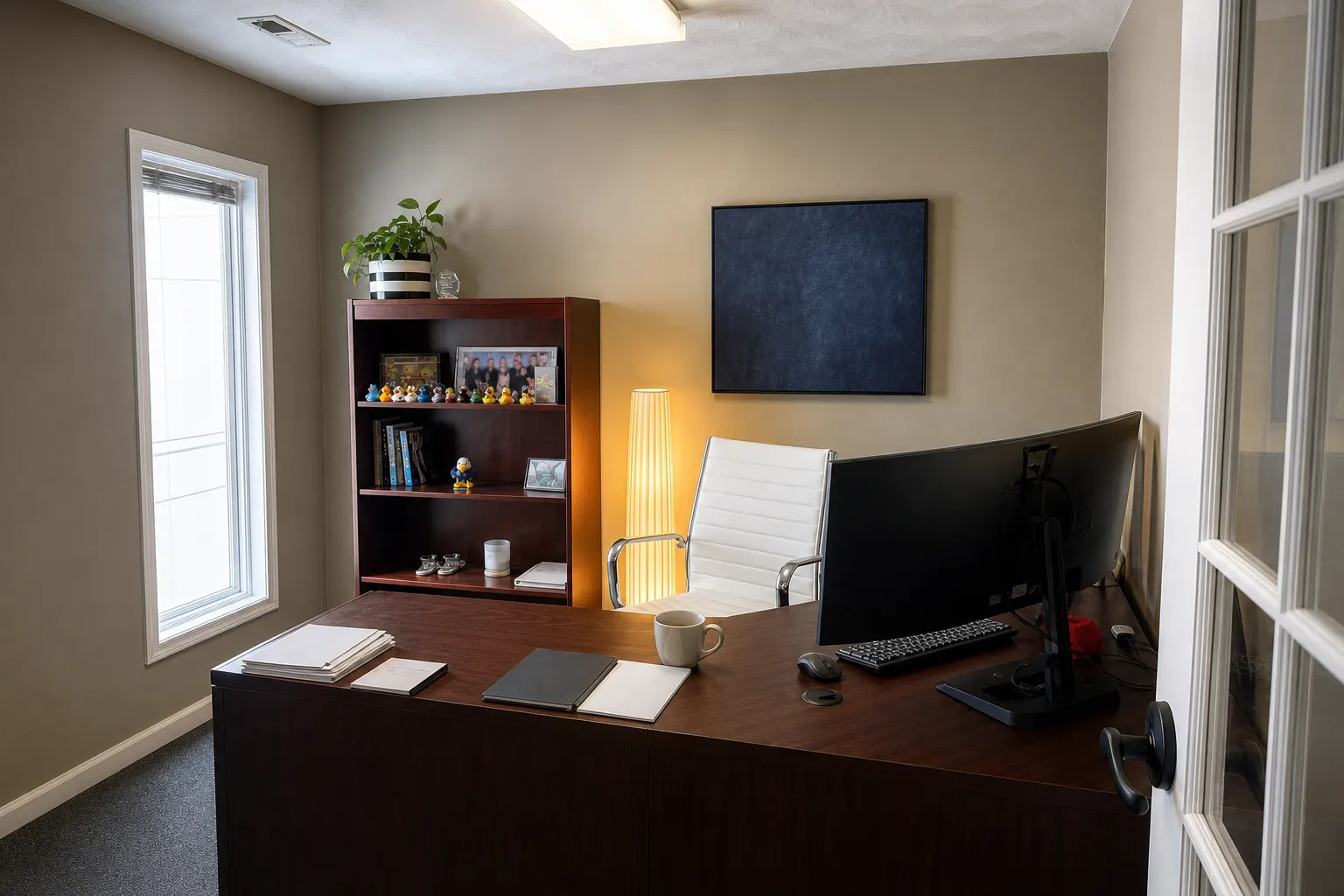 John's working desk in the Anchor Mortgage office